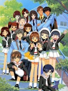 Characters from the Cardcaptor Sakura anime with Sakura herself in the center.